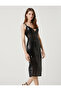 Sequined Midi Length Evening Dress with Cross Straps and Slit - 2