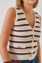 Women's Ecru Claret Red V-Neck Three-Button Striped Knitwear Vest 20247525 - 4