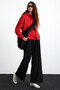 Sonia Women's Hooded Kangaroo Pocket Red Sweatshirt with Cord Detail - 3