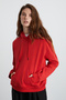 Sonia Women's Hooded Kangaroo Pocket Red Sweatshirt with Cord Detail