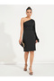 One Shoulder Sleeve Knee Length Dress with Faux Feather Detail