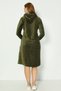 Khaki Striped Hooded Embroidery Detailed Cotton Velvet Long-Sleeved Women's Dress - 5