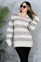 Women's Knitting Special Strip, Polo Collar Sweater - 7