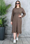 Women's Long Knitting Dress with Vet - 2