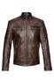 Embroidered Sports Leather Coat with Four Pockets Hazelnut Color