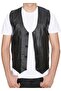 Sports Cut Black Leather Vest with Belt on the Back - 7