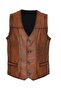 Tan Color Punto Stitching Detailed Sports Leather Vest - 4