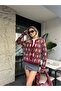 Burgundy Camel Green Diamond Patterned Pocket Sweater Cardigan - 3