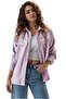 Women's Lilac Daisy Embroidered Stamp Sleeve Folded Thick Shirt Jacket