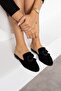 Dafi Black Elegant House Slippers with Oval Accessories and Bow Detail - 3