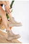 Women's Beige Suede Stoned Stylish Orthopedic Lace up and Zippered Boots - 2