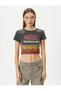 Pale Effect Crop T-Shirt Printed Short Sleeve Crew Neck Cotton - 3