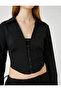 Crop Poplin Shirt with Accessory Detail Long Sleeve Asymmetrical Cut - 5