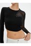 Crop T-Shirt with Transparent Tulle Detail and Shiny Stone Embroidery - 5