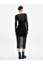 Slim Tulle Dress Lined Long Sleeves Round Neck Maxi Length - 4