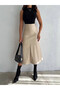 Women's Beige Midi Length Zipper Closure Faux Leather Skirt Hzl25W-Fry121651 - 5