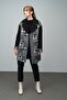 Goose Feet Pattern Detailed Double Breasted Oversize Coat Black 3005 - 4