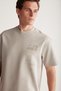Cody Men's Regular Fit Special Textured Thick Fabric Organic Cotton Gray T-Shirt with Embroidery and Print on the Front - 3
