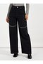 High Rise Rhinestone Detail Wide Leg Jeans - 2