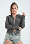 Women's Double Zipper Detailed Hooded Cardigan - 5