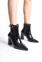 Women's Special Design Buckle Detailed Zippered Pointed Toe Medium Heeled Black Patent Leather Boots - 5