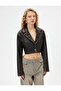 Crop Faux Leather Jacket Vintage Look Reverse Double Breasted Collar Long Sleeve - 3