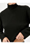 High-Necked Textured Crop Sweater with Long Sleeves and Low Shoulders - 5