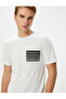 Line Printed T-Shirt Crew Neck Slim Fit Short Sleeve Cotton