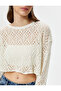 Crochet Crop Top Long Wide Sleeve Crew Neck Openwork - 5