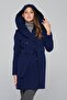 Hooded Double-Breasted Coat with Belt Detail Cobalt Blue 3844 - 5