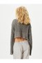 Long Sleeve T-Shirt Crop Openwork Relaxed Cut Crew Neck - 4