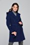 Hooded Double-Breasted Coat with Belt Detail Cobalt Blue 3844 - 3