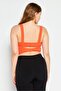 Women Diamond Neck Sleeveless Ribbed Cut Out Crop Top, Orange - 2