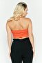 Women Halter Neck Sleeveless Ribbed Crop Top, Orange - 4