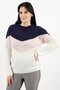 Women Mock Neck Knitted Colorblock Sweater, Navy