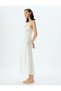 Long Satin Nightgown with Thin Straps and Lace