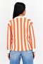 Women Stripe Long Sleeve Cardigan, Orange - 4
