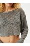 Long Sleeve T-Shirt Crop Openwork Relaxed Cut Crew Neck - 5