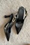 Women's Motto Black Patent Leather Pointed Toe Open Back 8 cm Heeled Shoes - 6