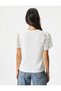 Scallop Detailed T-Shirt Short Sleeve Crew Neck Cotton - 4