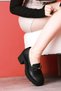 Holiday Women's Genuine Leather Buckle Detailed Thick Heeled Shoes-Black - 4
