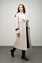 Cape Detailed Cashmere Coat with Real Leather Accessories Bej 3031-K