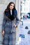 Detachable Fur Collar Waist Tied Medium Length Plaid Coat BLACK 3978 - 3