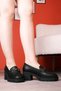 Holiday Women's Genuine Leather Buckle Detailed Thick Heeled Shoes-Black - 3