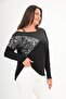 Women's Plus Size One Shoulder Strap Leopard Garnished Leather Look Long Sleeve Black-White Blouse - 3