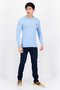 Men Crew Neck Brand Logo Long Sleeves Sweater, Light Blue - 3