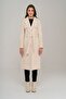 Cape Detailed Button Closure Belted Coat EKRU 3906 - 2