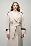 Cape Detailed Cashmere Coat with Real Leather Accessories Bej 3031-K - 2