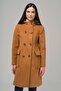 Double Breasted Coat with Fur Hooded Bag Pocket TARÇIN 3930 - 2