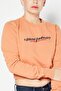 Women Crew Neck Long Sleeve Brand Logo Sweatshirt, Pale Orange - 2